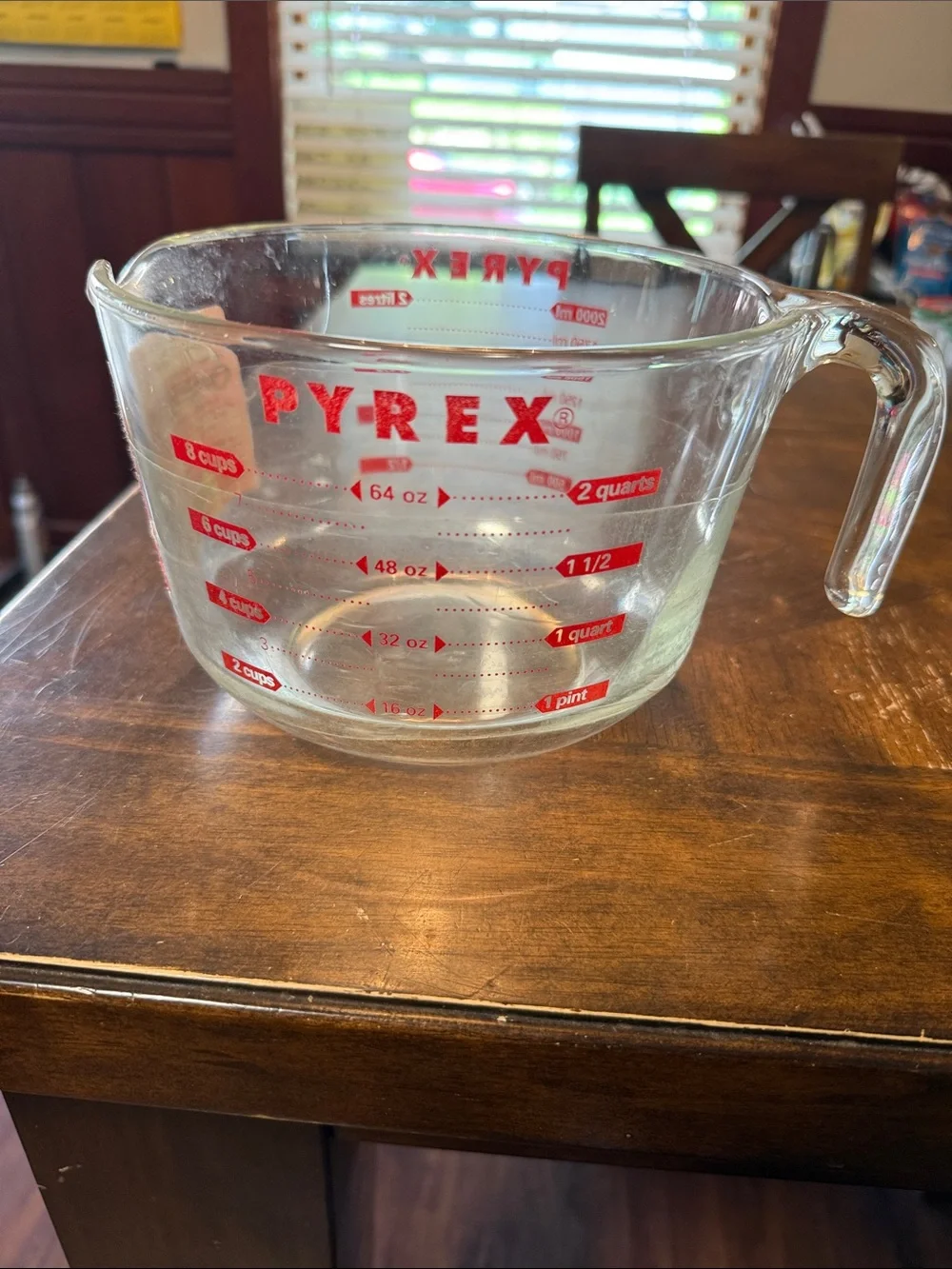 Pyrex Glass Measuring cup Bowl 64 oz in good used condition please don’t bundle
